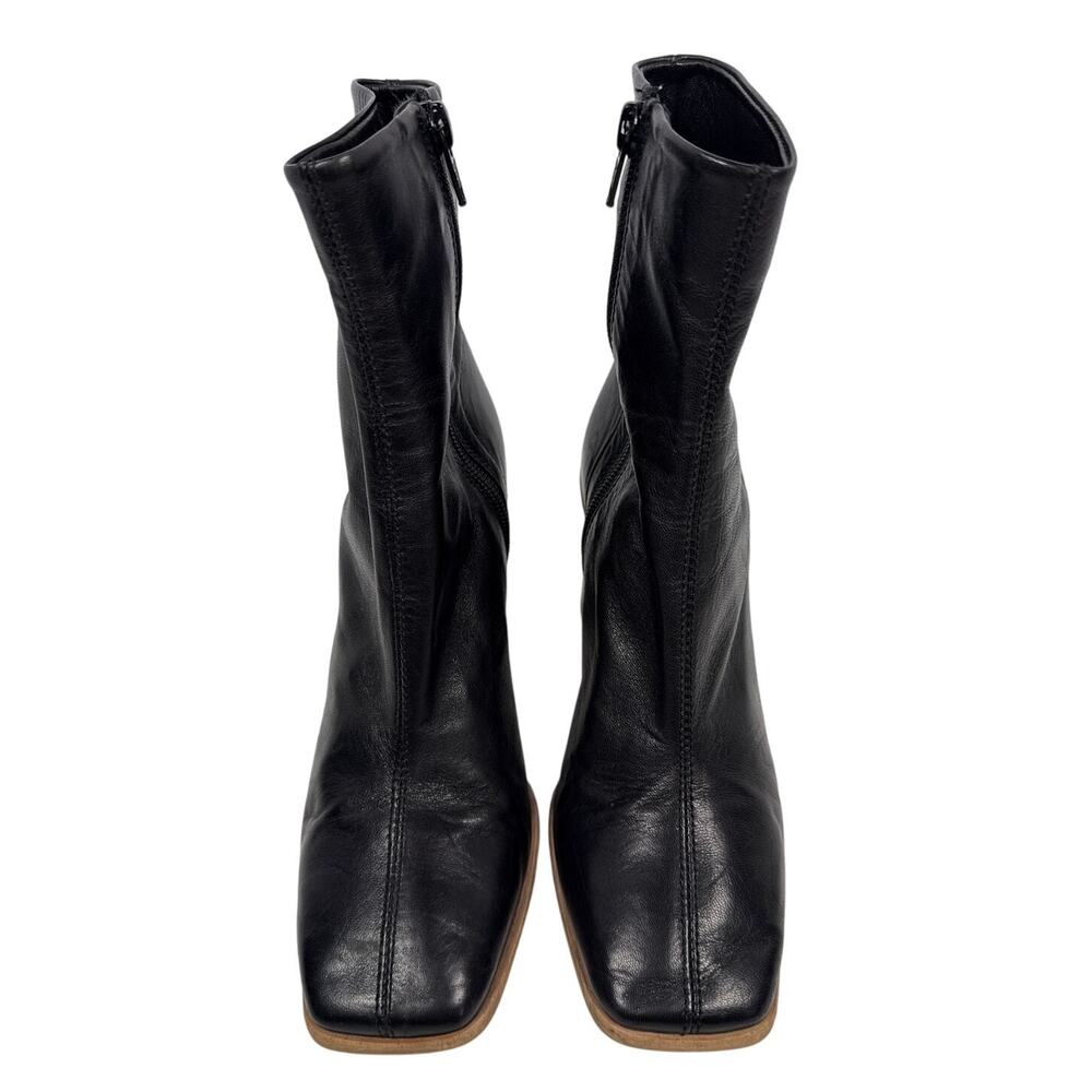 Free People Sienna Boots Block Heel Womens US 6 EU36.5 Black Leather Square Toe - Picture 6 of 11
